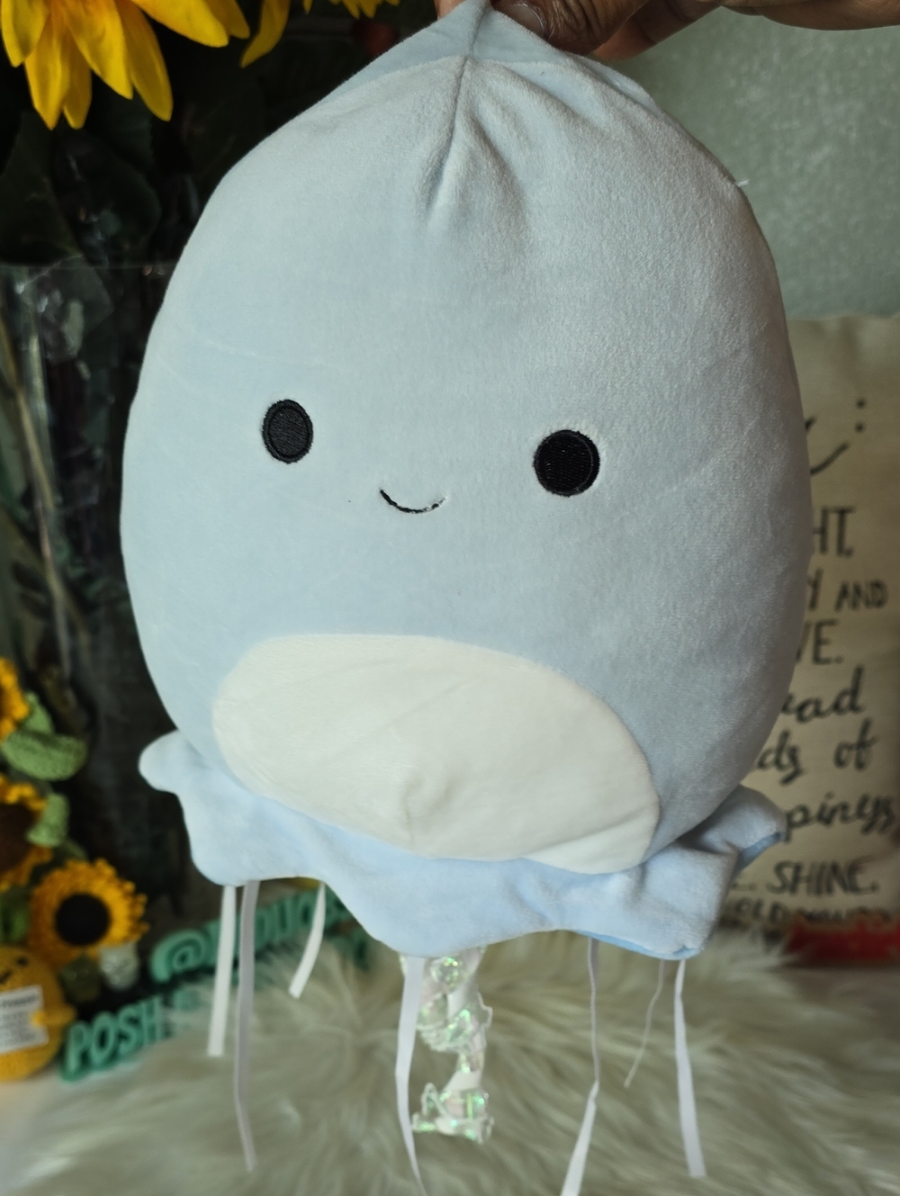 Plush Jellyfish Stuffed Toy - Light Blue & Cream